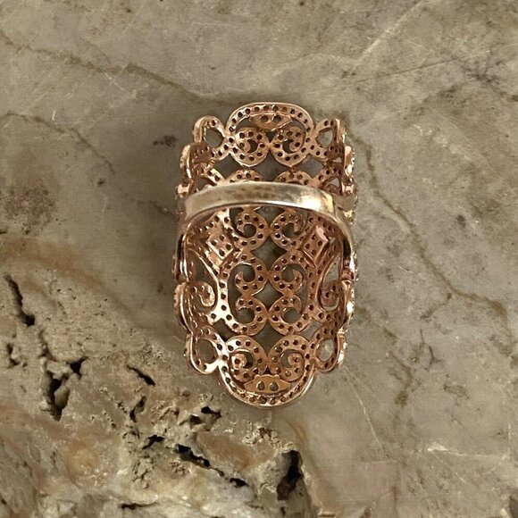 Rose Gold Plated Sterling Silver 925 Scrollwork White Sapphire Ring Sz 6.75 - Picture 5 of 16